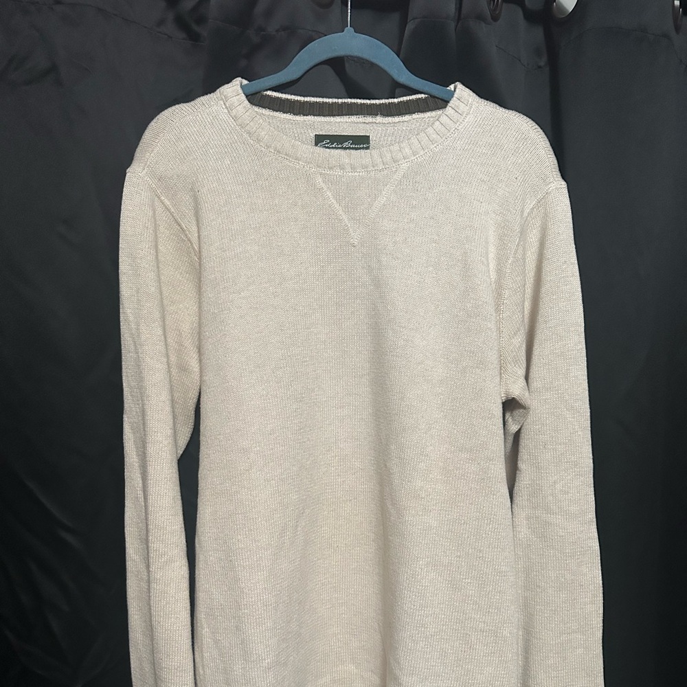 Eddie Bauer Off White Cream Men’s Crewneck Sweater Size Large Tall
